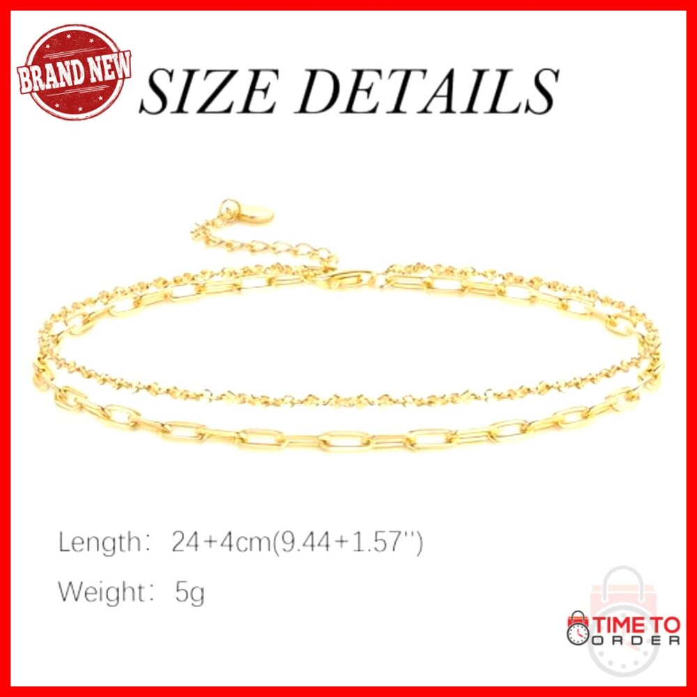 Double Layer Anklet Delicate Chain Paperclip Link… - image 2